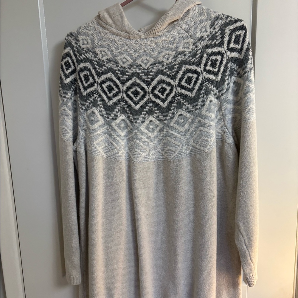 J. Jill Black and Cream Geometric Cowl Neck Sweater